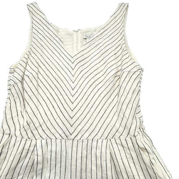 RACHEL ZOE Womens 10 Linen Sleeveless Jumpsuit Romper White Black Stripe Pockets - Picture 3 of 10